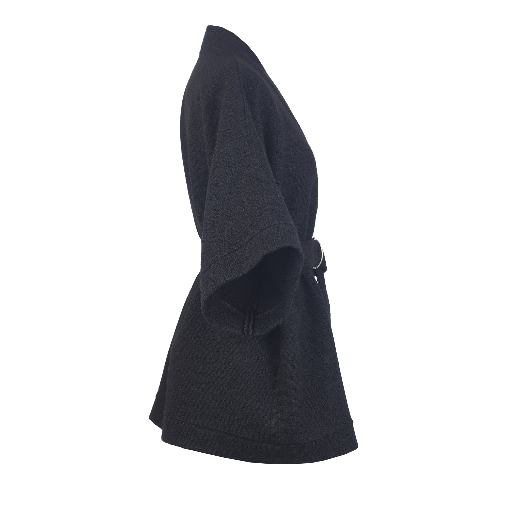 TEXTURED BLACK WOOL KIMONO