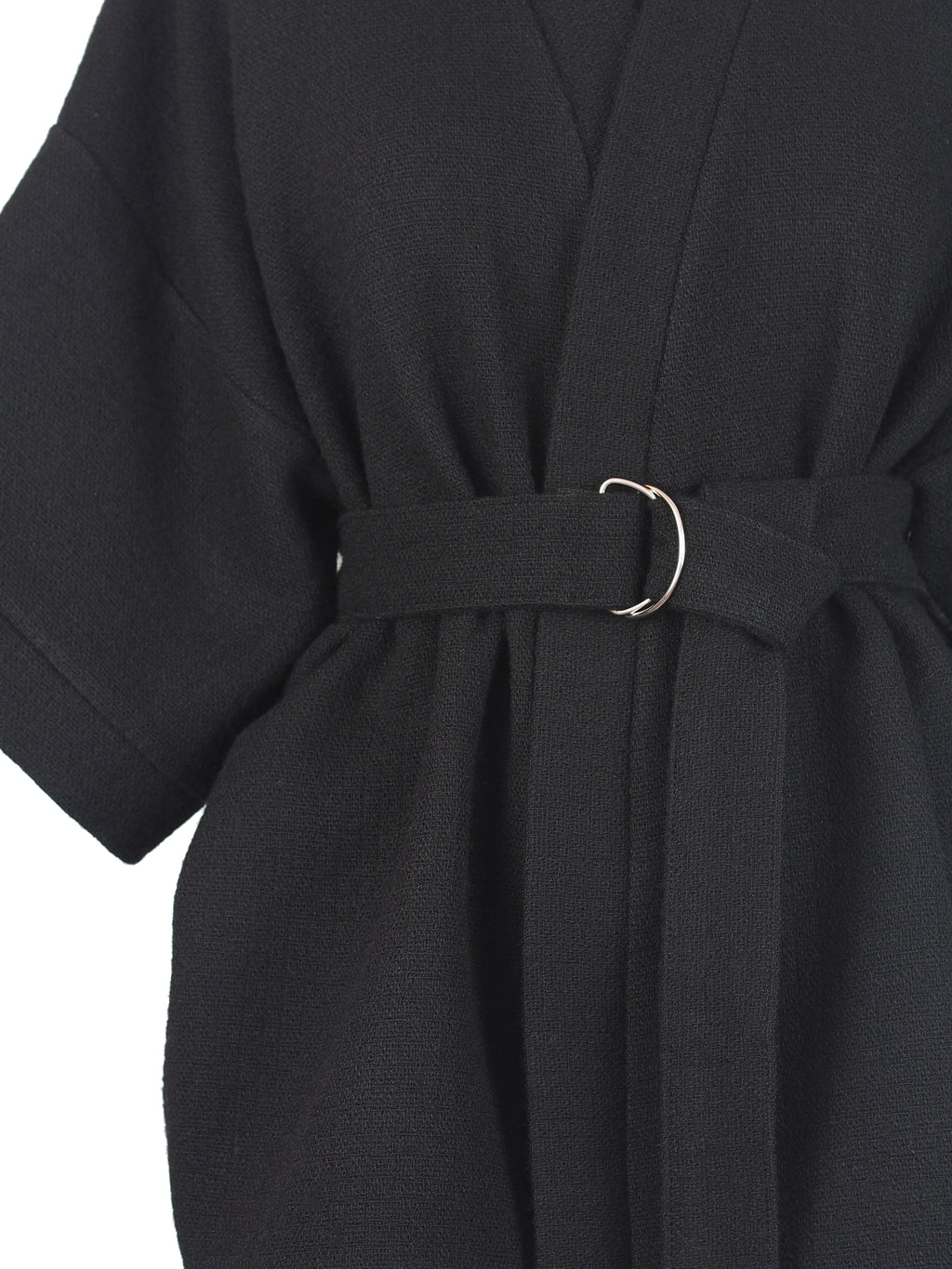 TEXTURED BLACK WOOL KIMONO