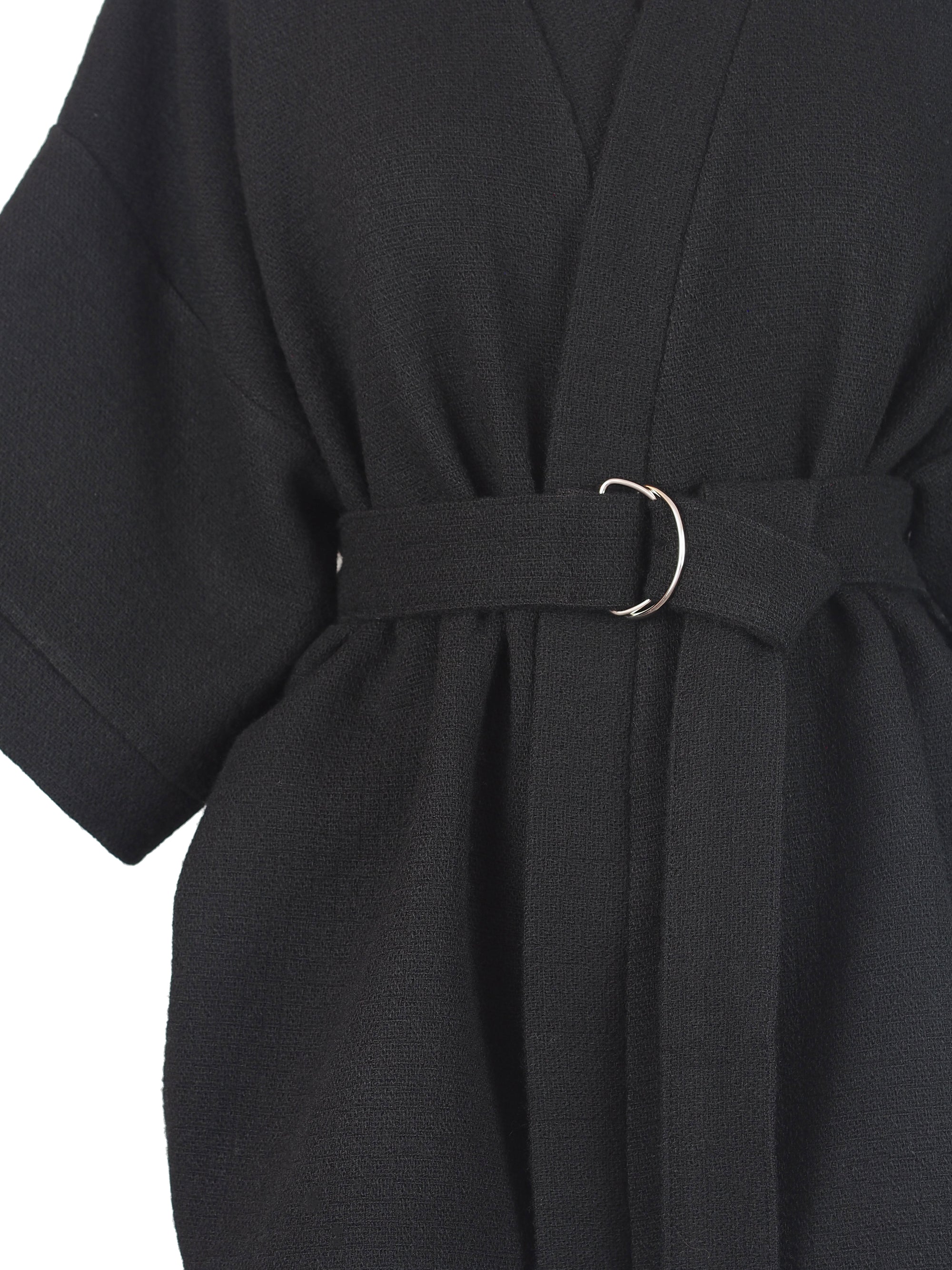 TEXTURED BLACK WOOL KIMONO