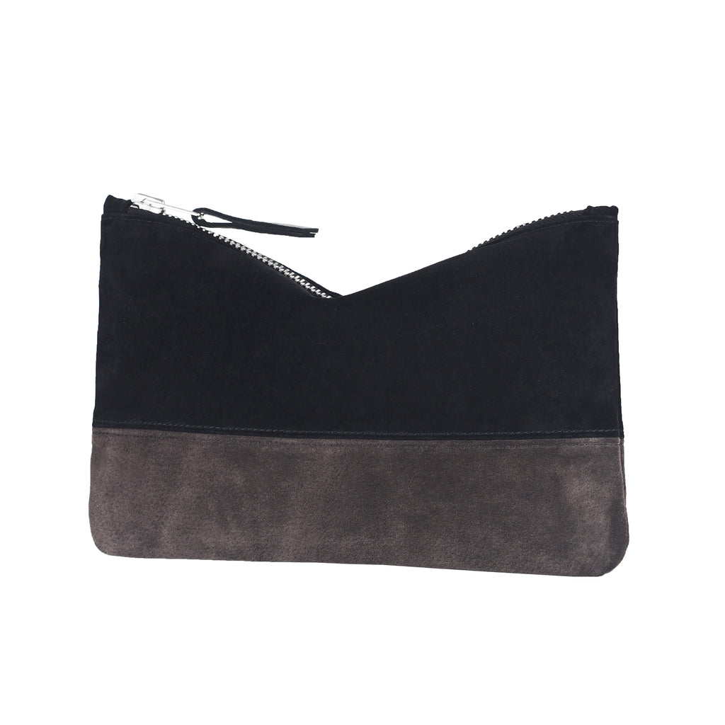BROWN & BLACK SUEDE CLUTCH
