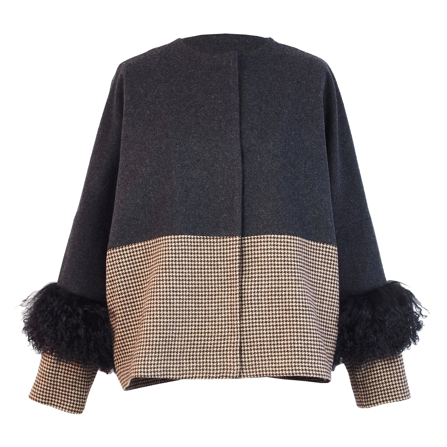 COLOR BLOCKING WOOL / FUR JACKET