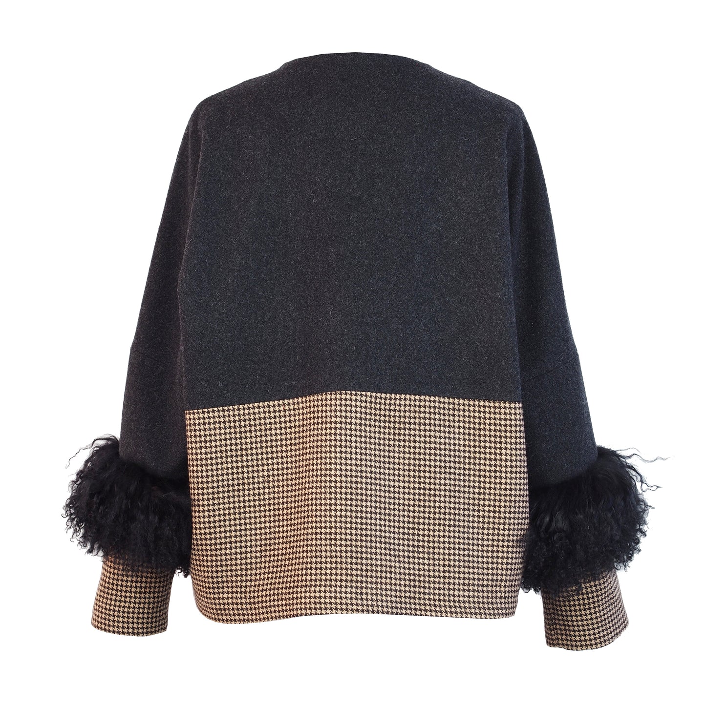 COLOR BLOCKING WOOL / FUR JACKET