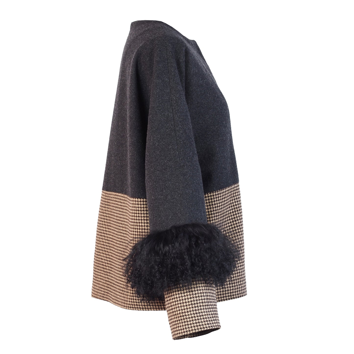 COLOR BLOCKING WOOL / FUR JACKET