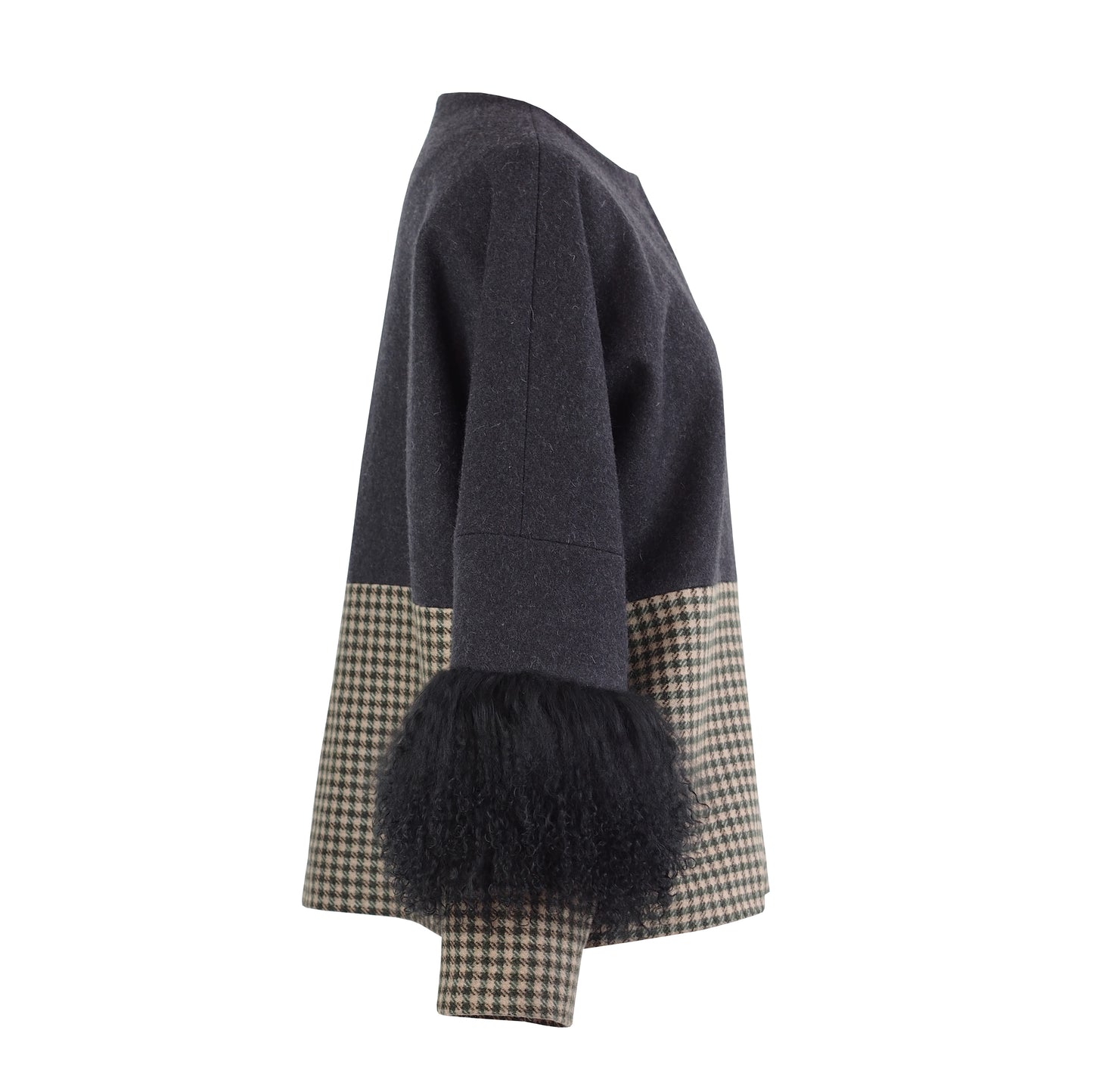 COLOR BLOCKING WOOL / FUR JACKET