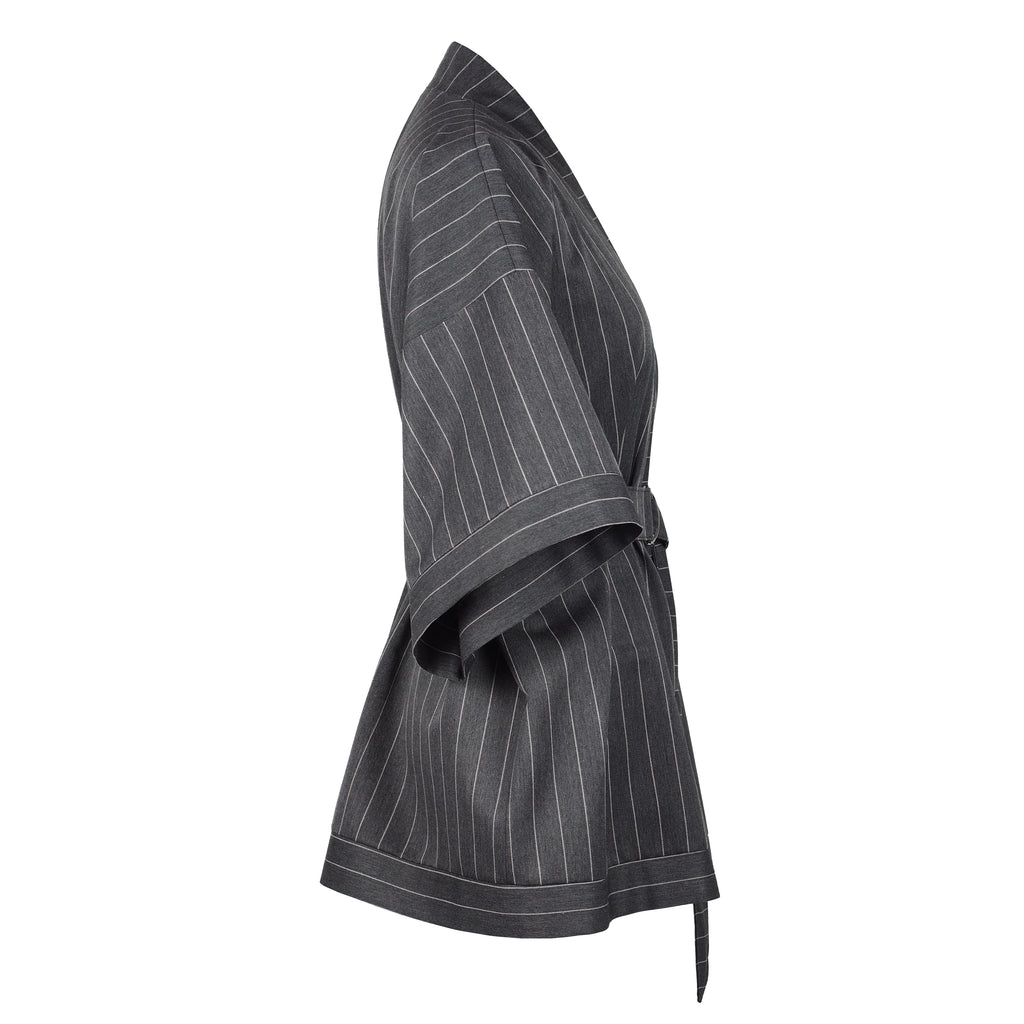 GRAY PINSTRIPE KIMONO