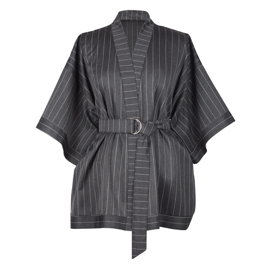 GRAY PINSTRIPE KIMONO