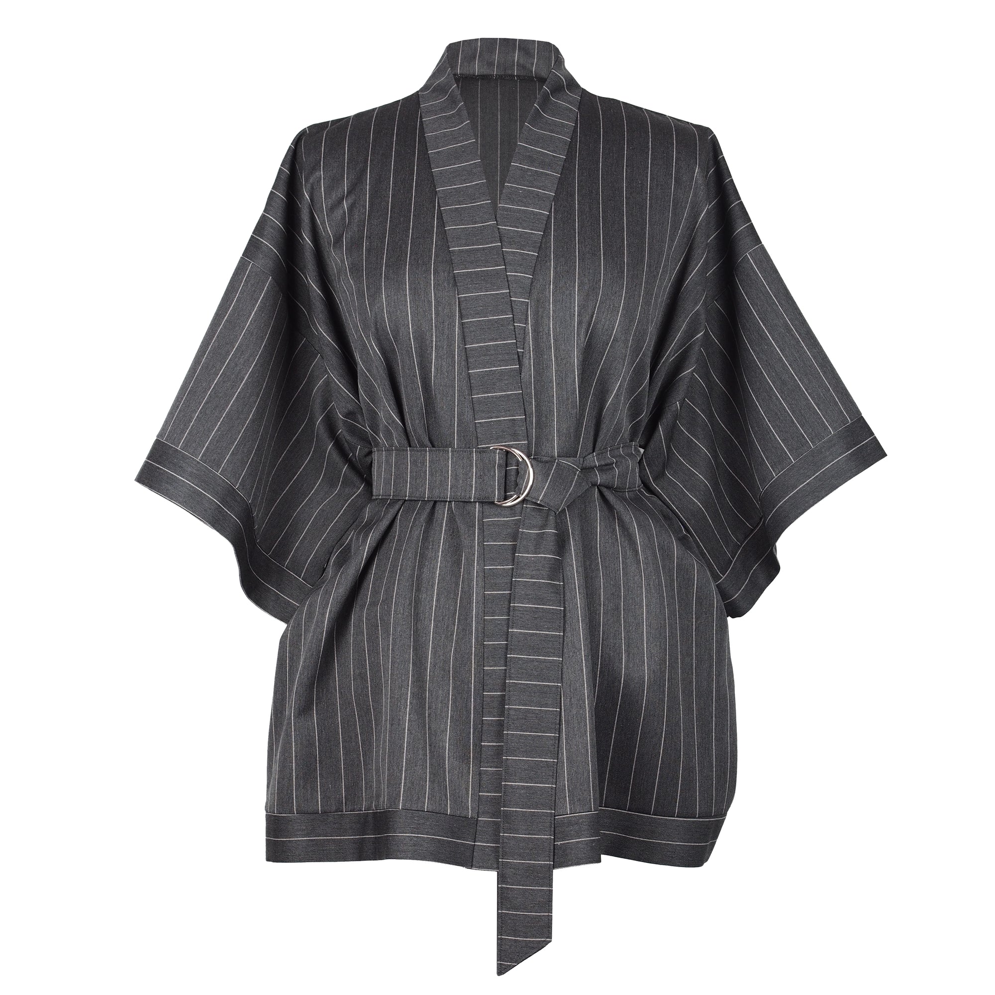 GRAY PINSTRIPE KIMONO