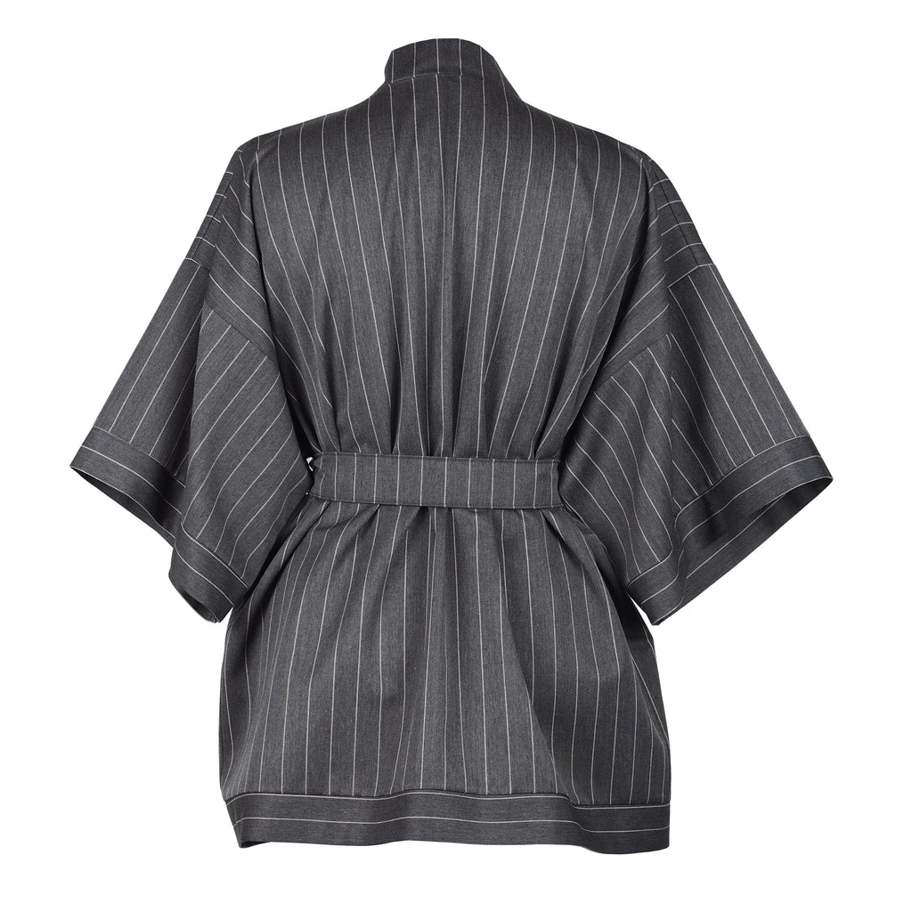 GRAY PINSTRIPE KIMONO
