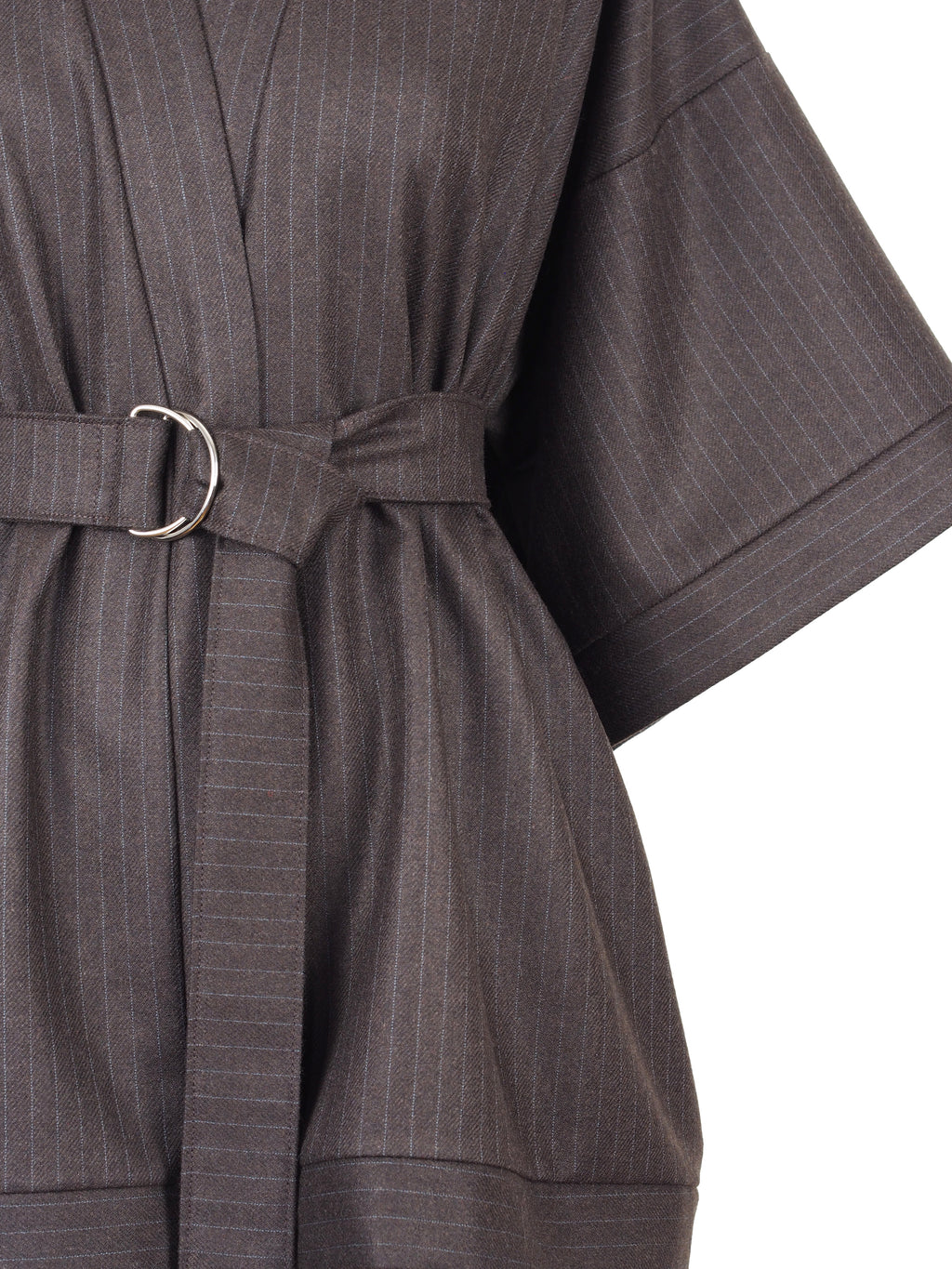 CHOCOLATE BROWN PINSTRIPE WOOL KIMONO