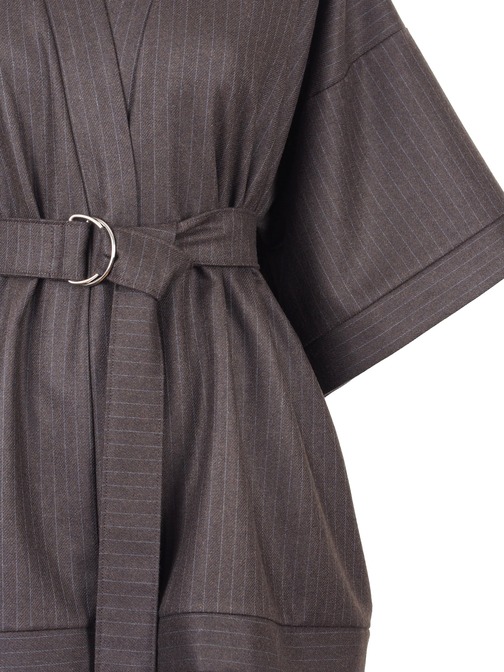 CHOCOLATE BROWN PINSTRIPE WOOL KIMONO