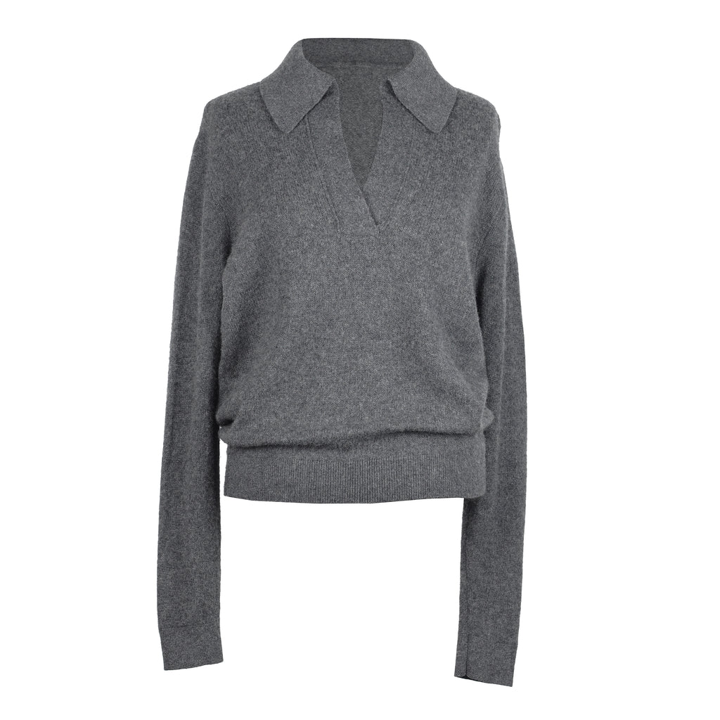 GRAY CASHMERE POLO SWEATER