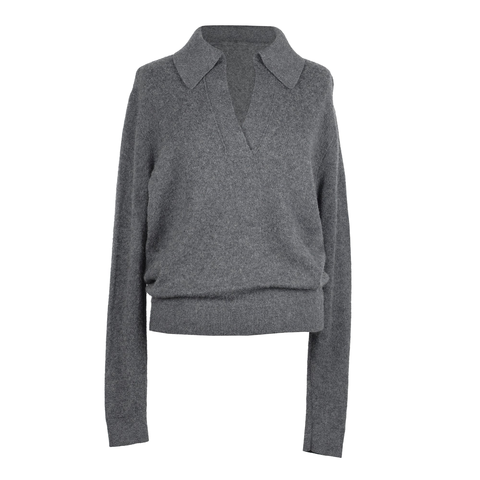 GRAY CASHMERE POLO SWEATER