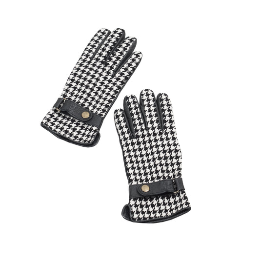 HOUNDSTOOTH WOOL / LEATHER GLOVES