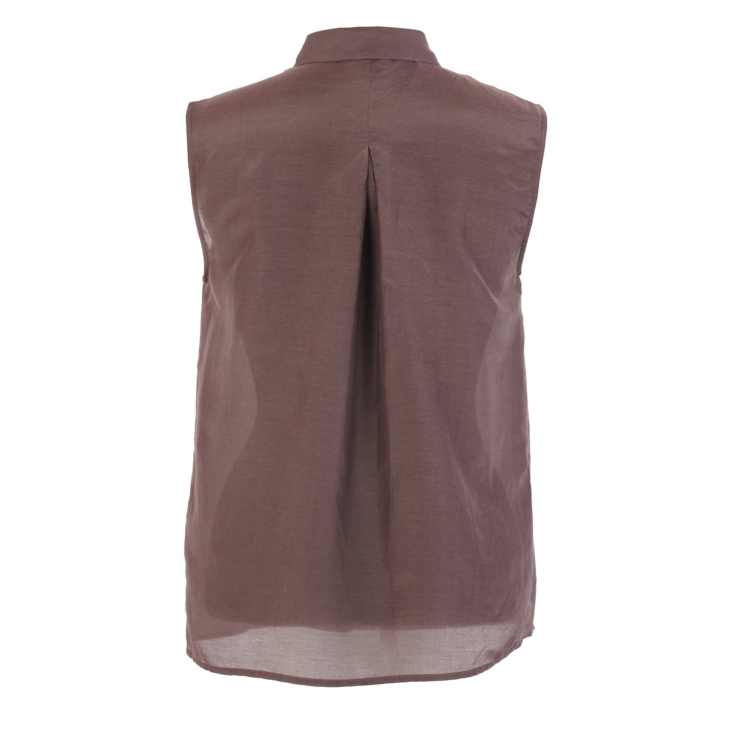 SLEEVELESS BROWN SILK SHIRT