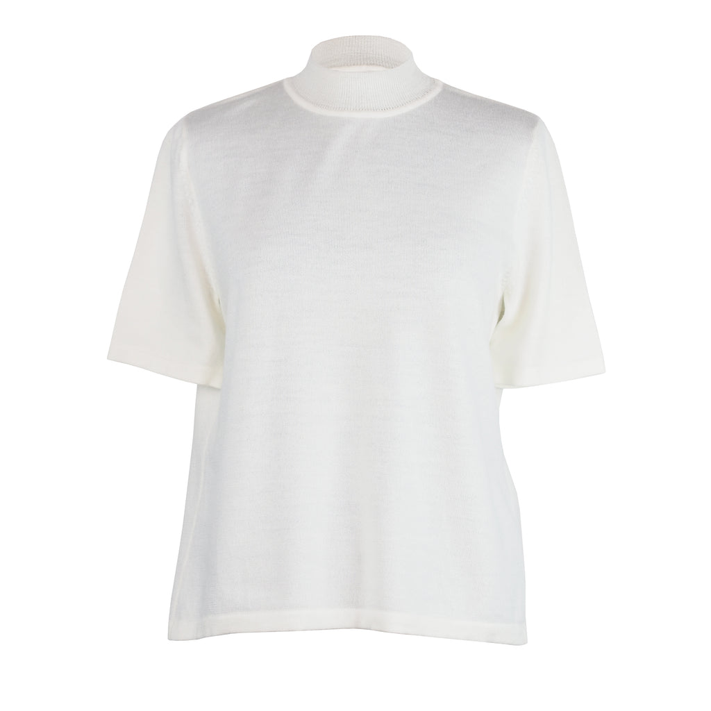 IVORY MOCK NECK WOOL T-SHIRT