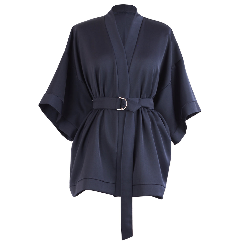 NAVY BLUE WOOL KIMONO