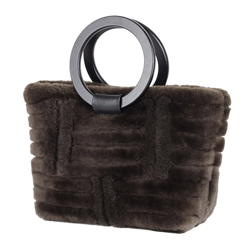 SHEARLING HANDBAG WITH ROUND HANDLES