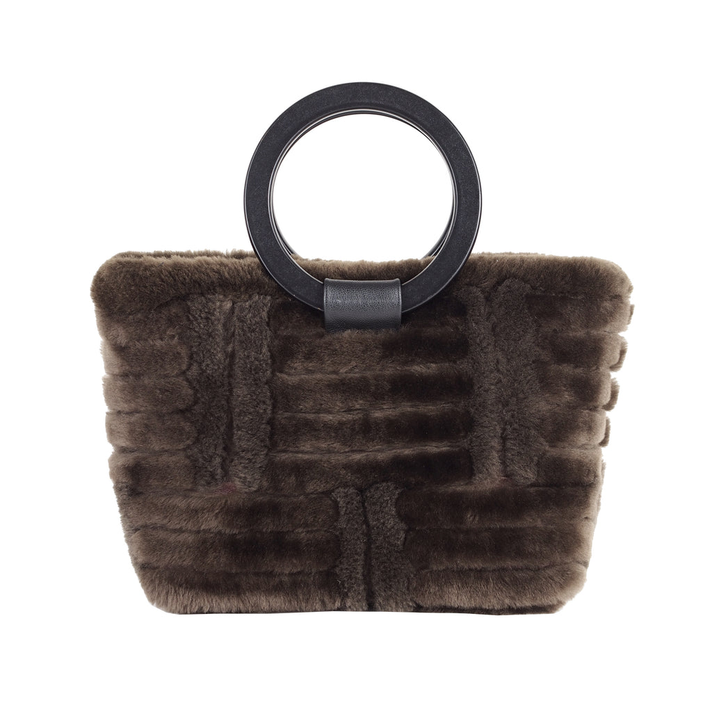 SHEARLING HANDBAG WITH ROUND HANDLES