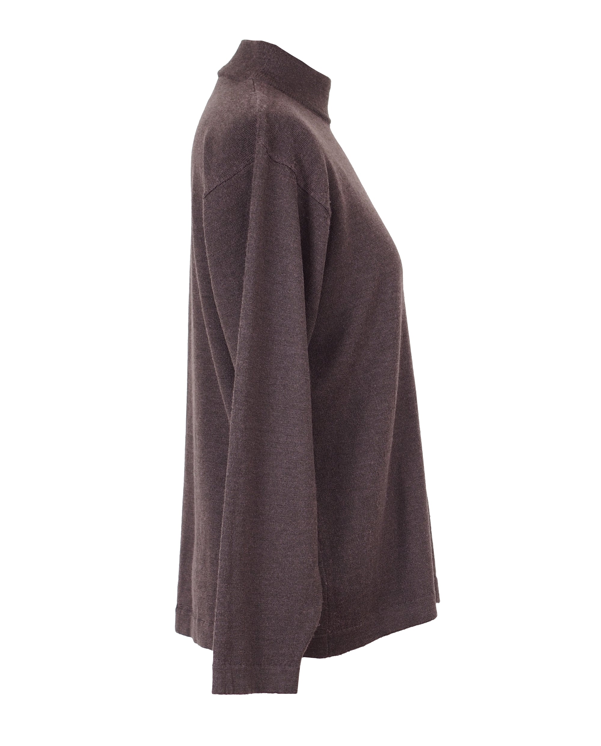 CHOCOLATE BROWN HIGH NECK WOOL SWEATER