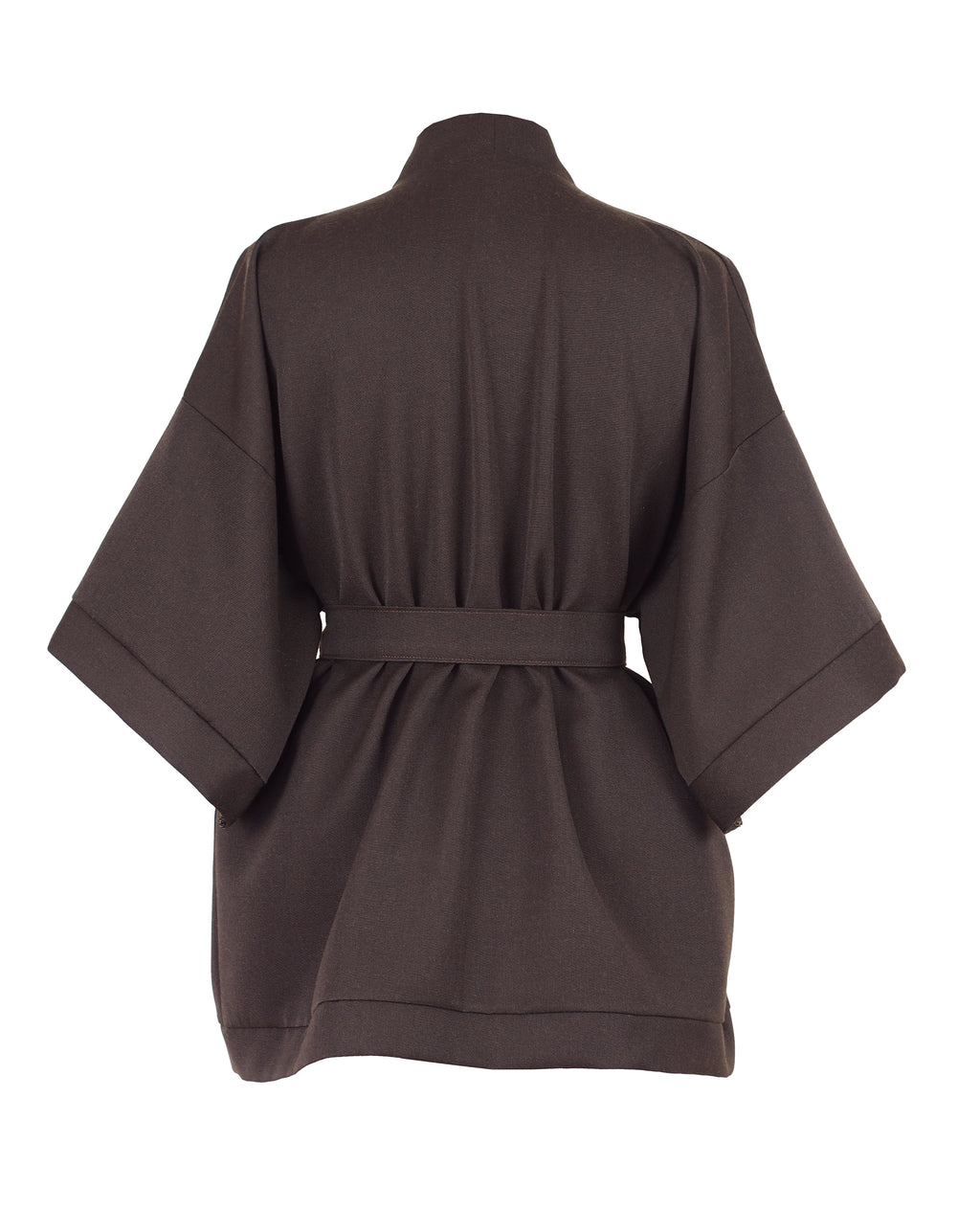 CHOCOLATE BROWN TEXTURED WOOL KIMONO