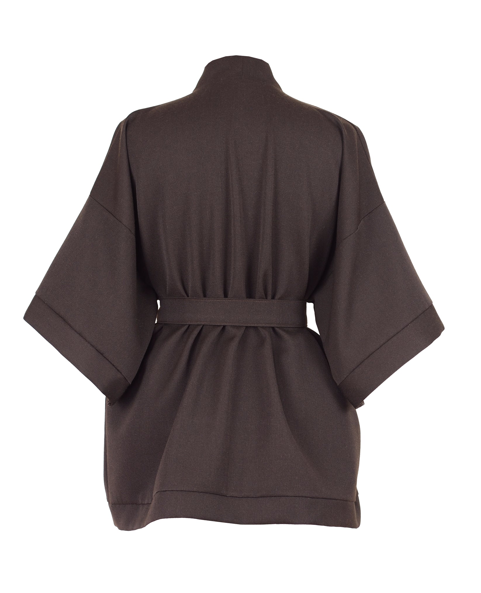 CHOCOLATE BROWN TEXTURED WOOL KIMONO CHRISTINA FISCHER