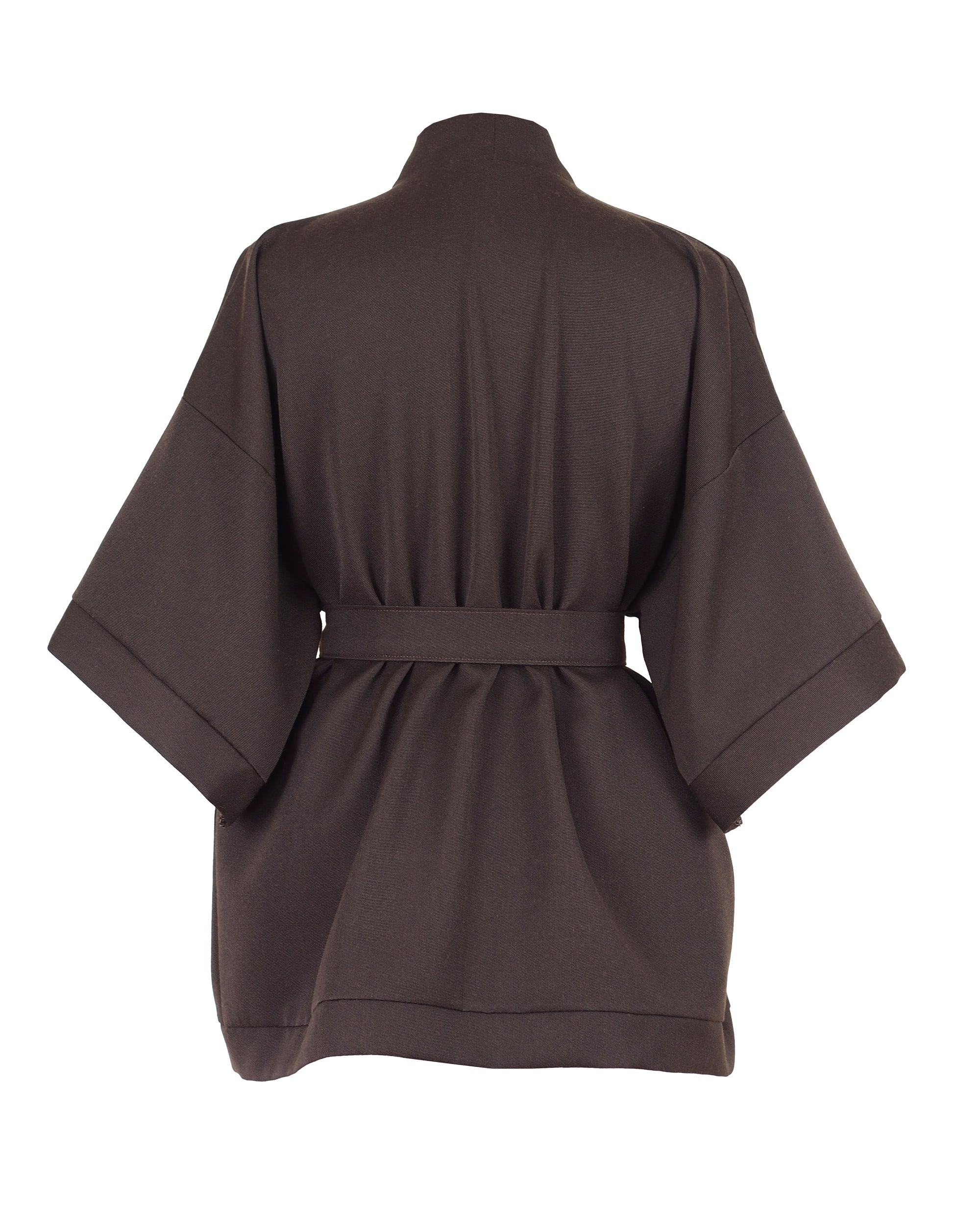 CHOCOLATE BROWN TEXTURED WOOL KIMONO