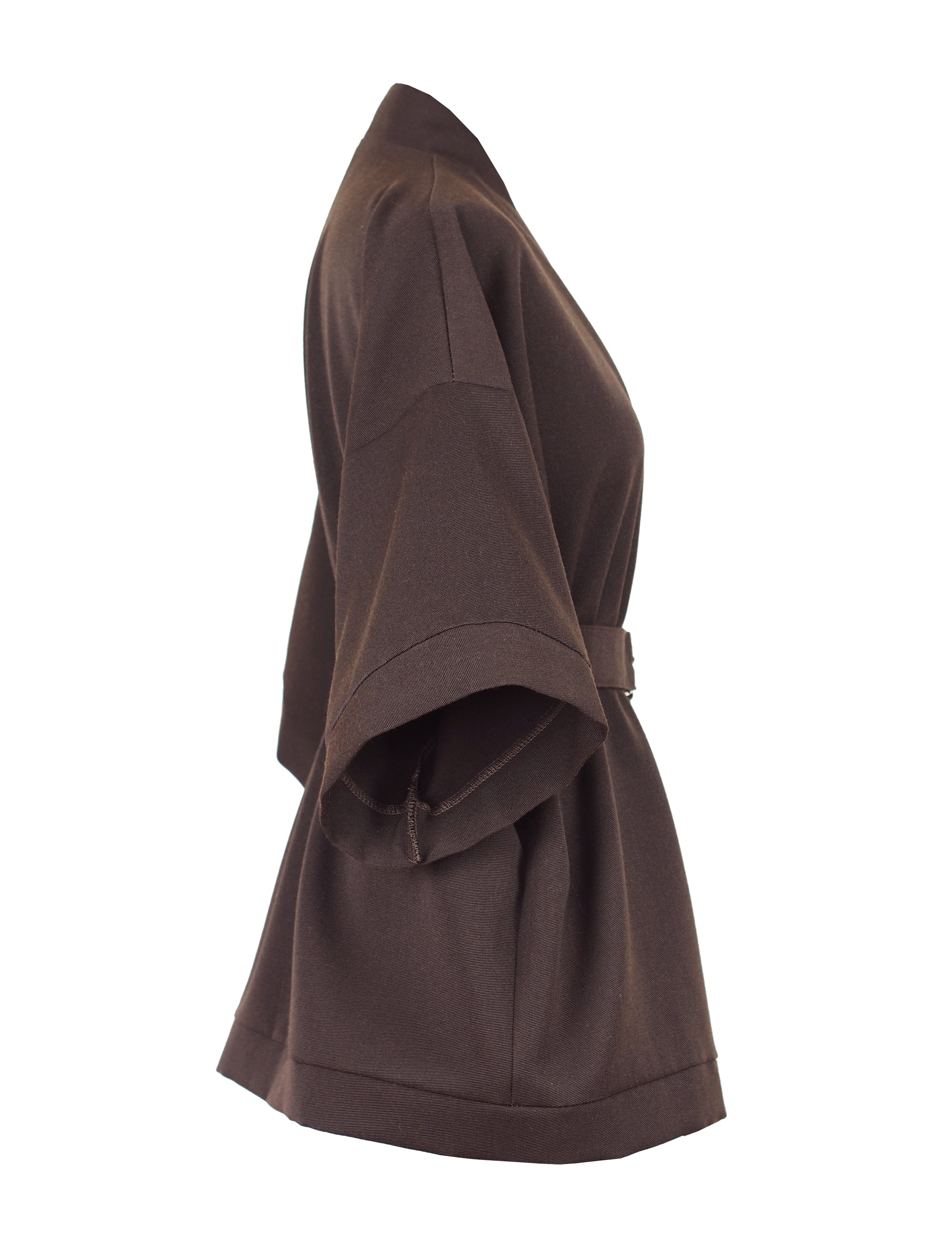 CHOCOLATE BROWN TEXTURED WOOL KIMONO