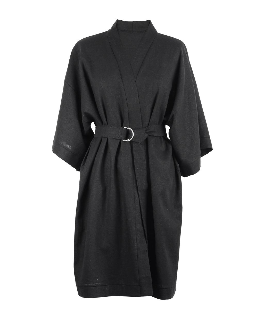BLACK LINEN KIMONO - CHRISTINA FISCHER