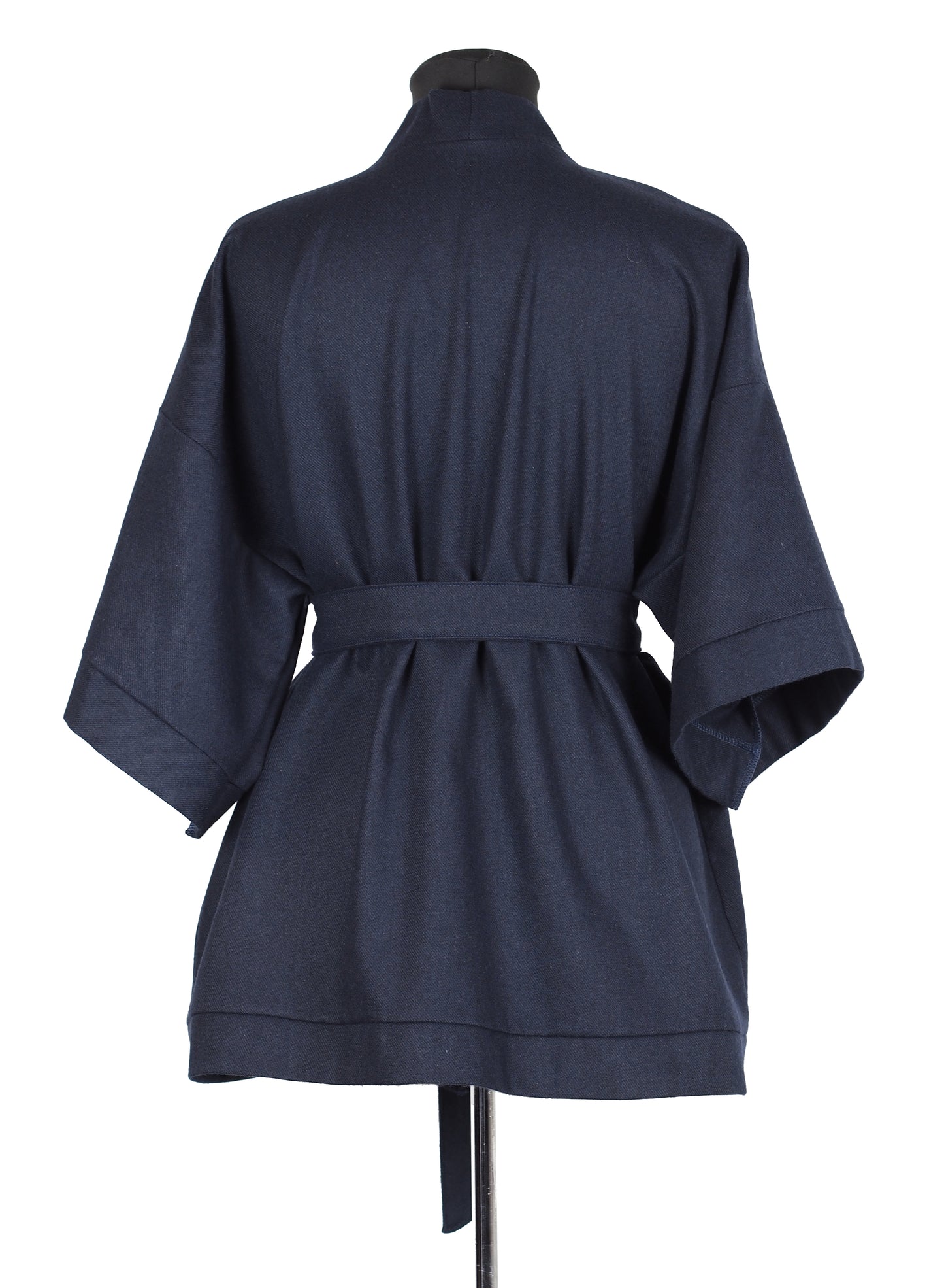 NAVY BLUE TEXTURED WOOL KIMONO