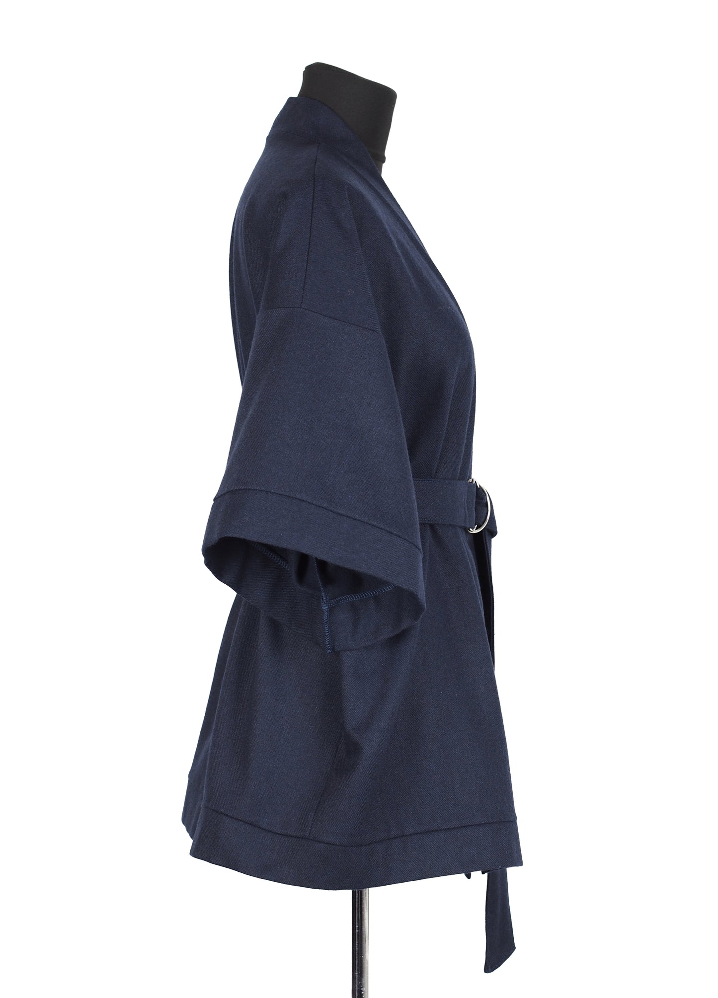 NAVY BLUE TEXTURED WOOL KIMONO