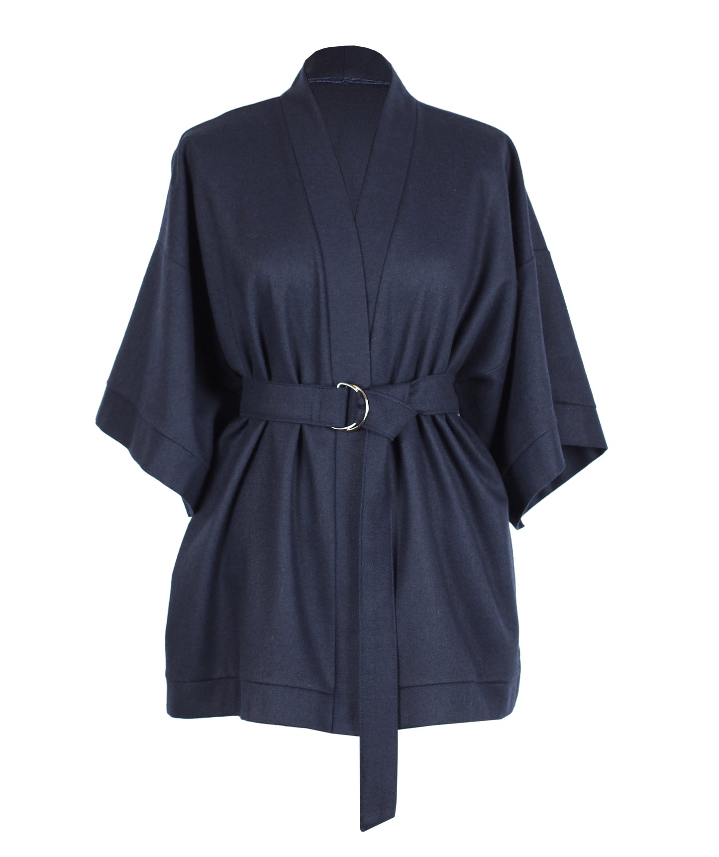 NAVY BLUE TEXTURED WOOL KIMONO