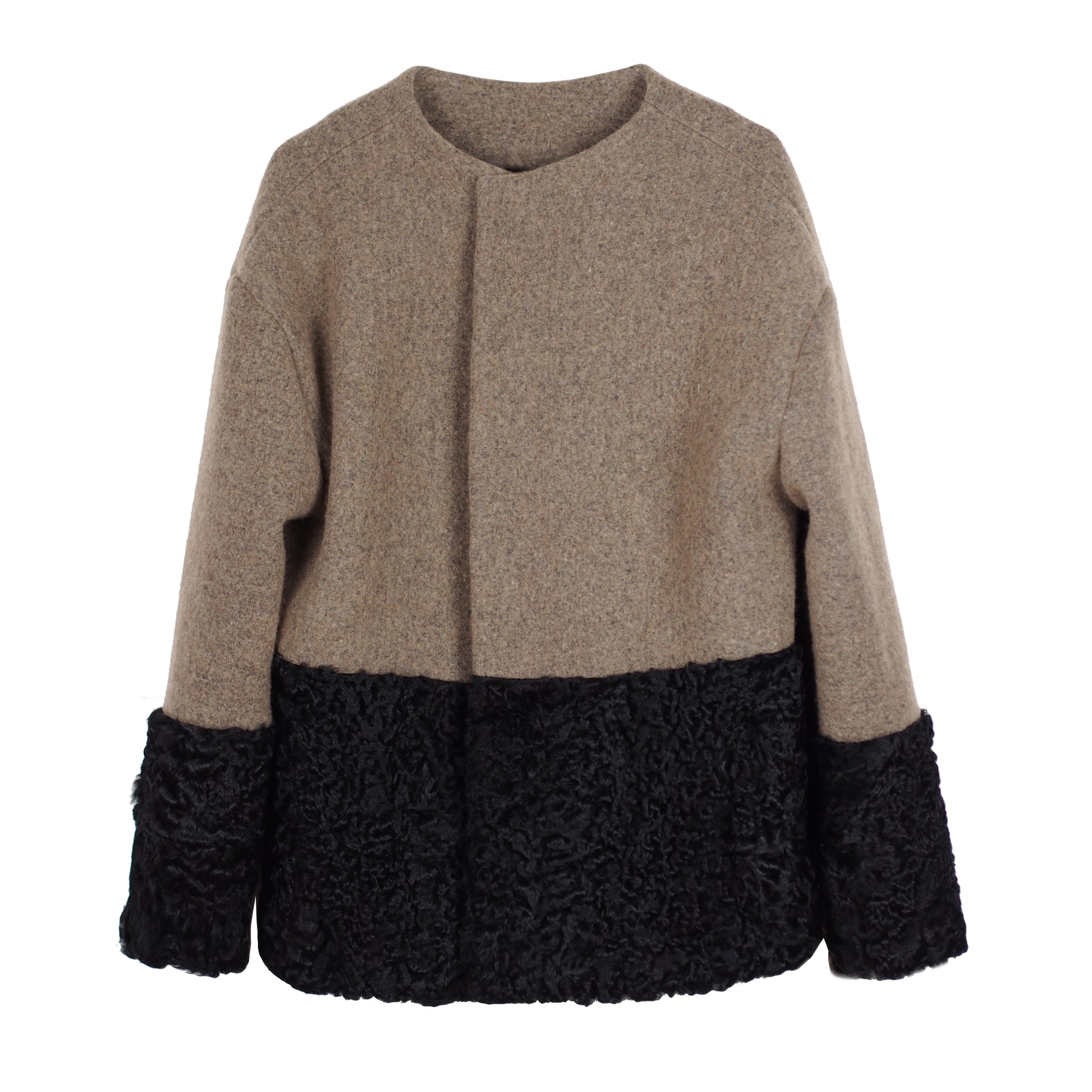 ONE OF A KIND BEIGE WOOL / FUR JACKET - CHRISTINA FISCHER