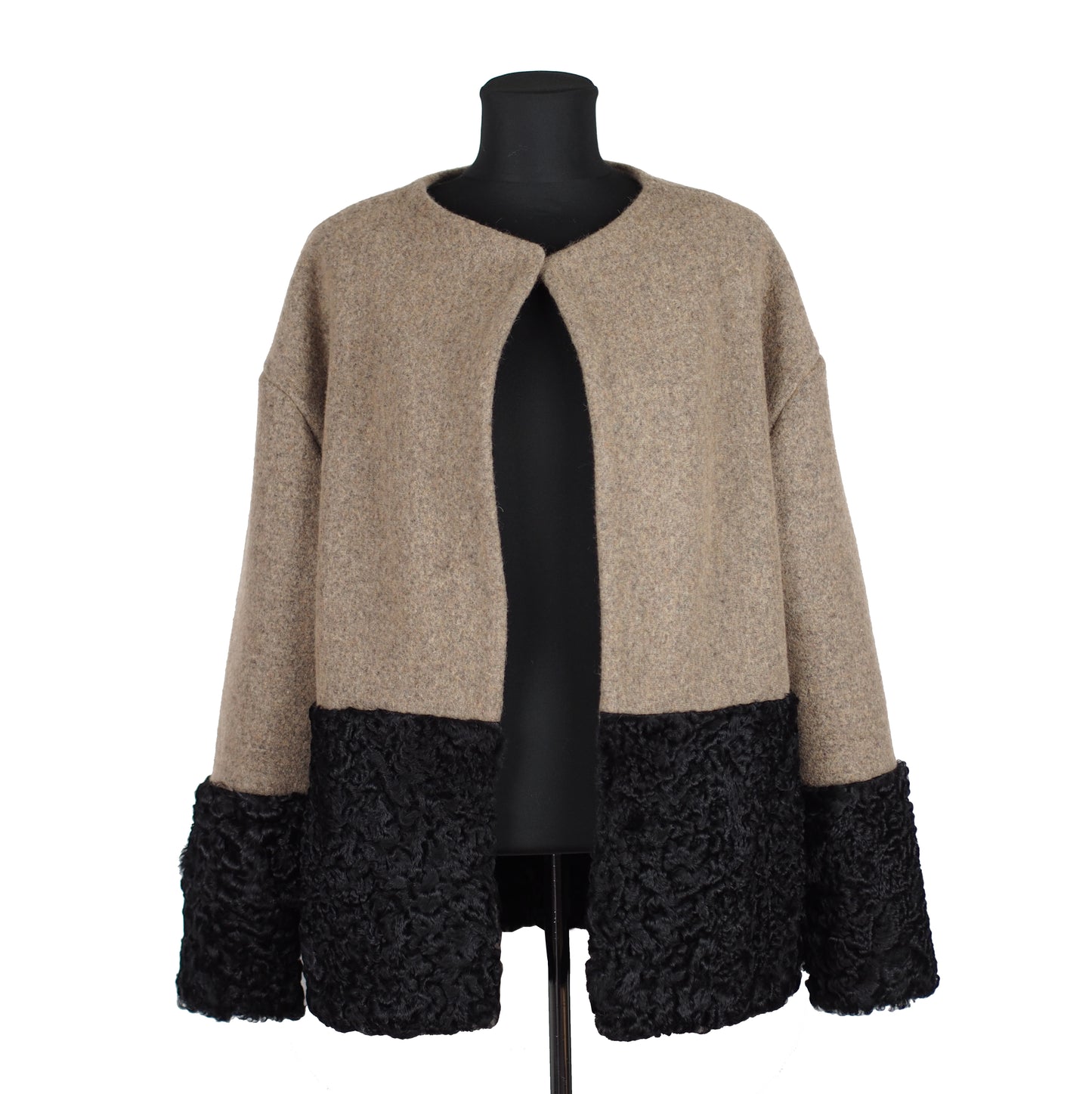 ONE OF A KIND BEIGE WOOL / FUR JACKET - CHRISTINA FISCHER