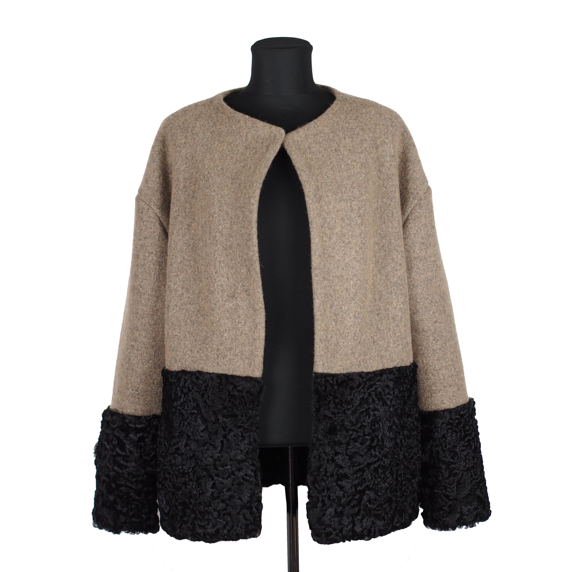 ONE OF A KIND BEIGE WOOL / FUR JACKET - CHRISTINA FISCHER