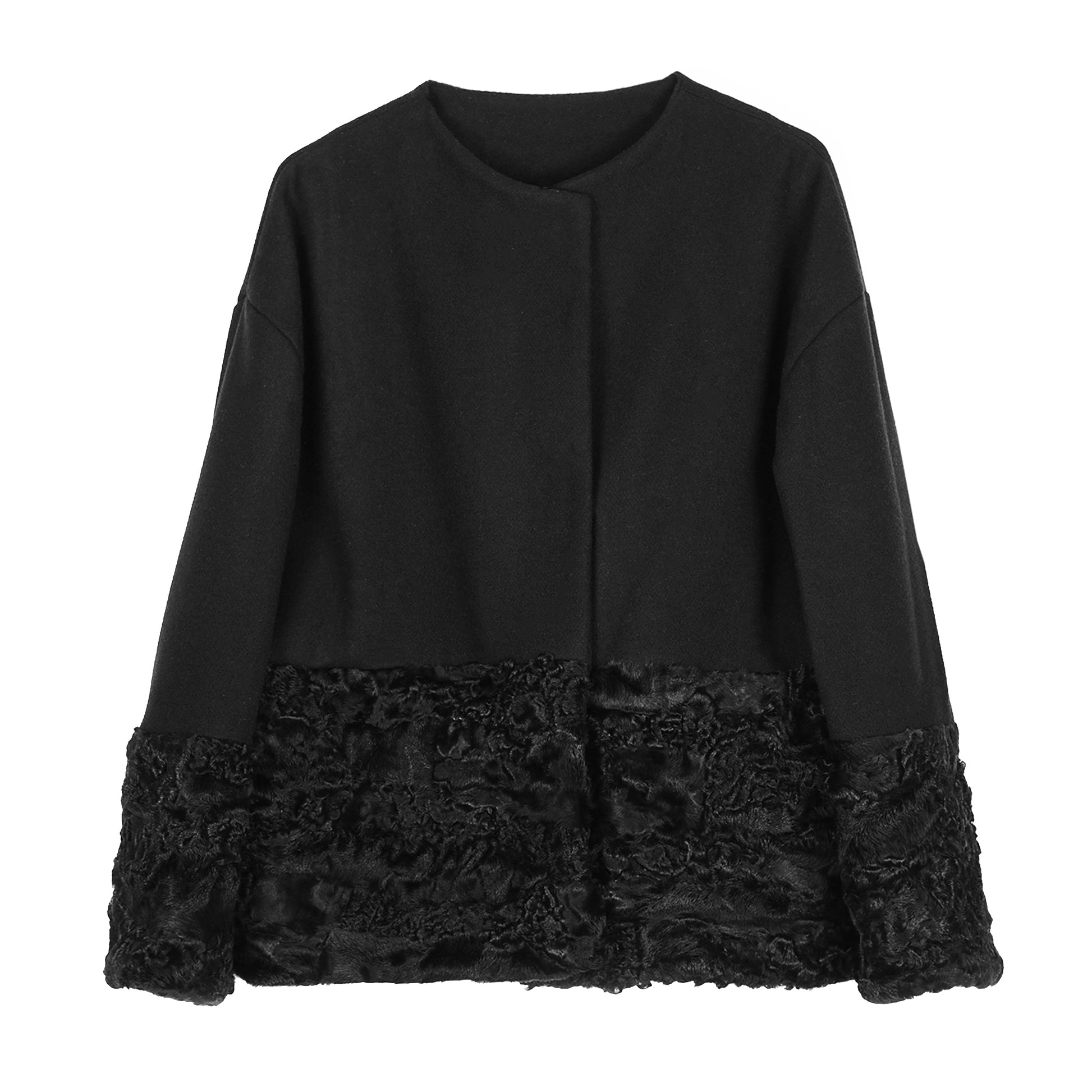 ONE OF A KIND BLACK WOOL / FUR JACKET - CHRISTINA FISCHER