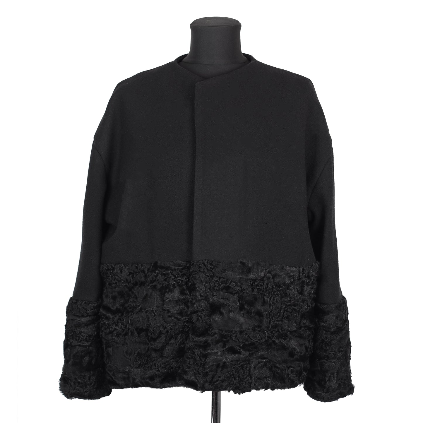 ONE OF A KIND BLACK WOOL / FUR JACKET - CHRISTINA FISCHER