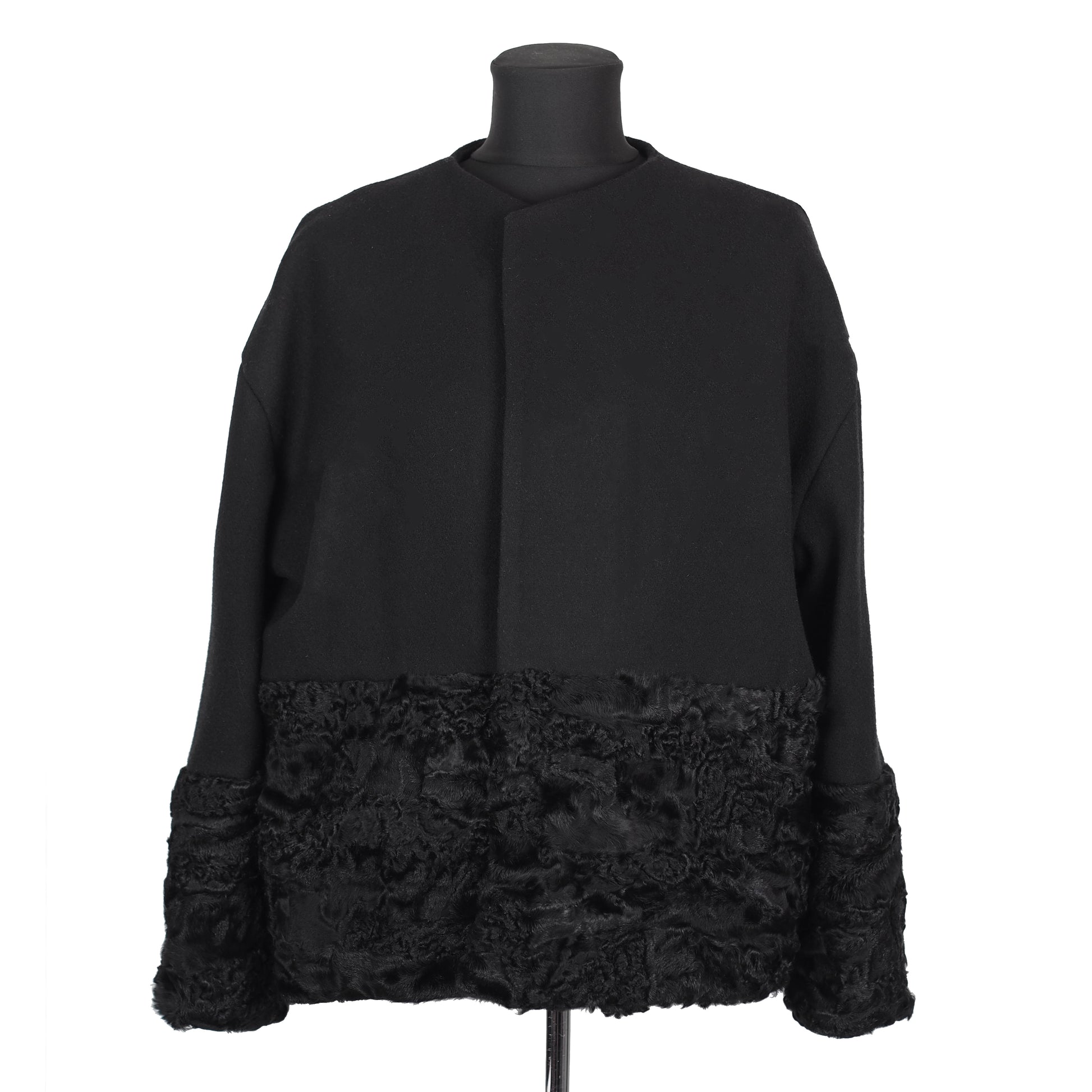 ONE OF A KIND BLACK WOOL / FUR JACKET - CHRISTINA FISCHER