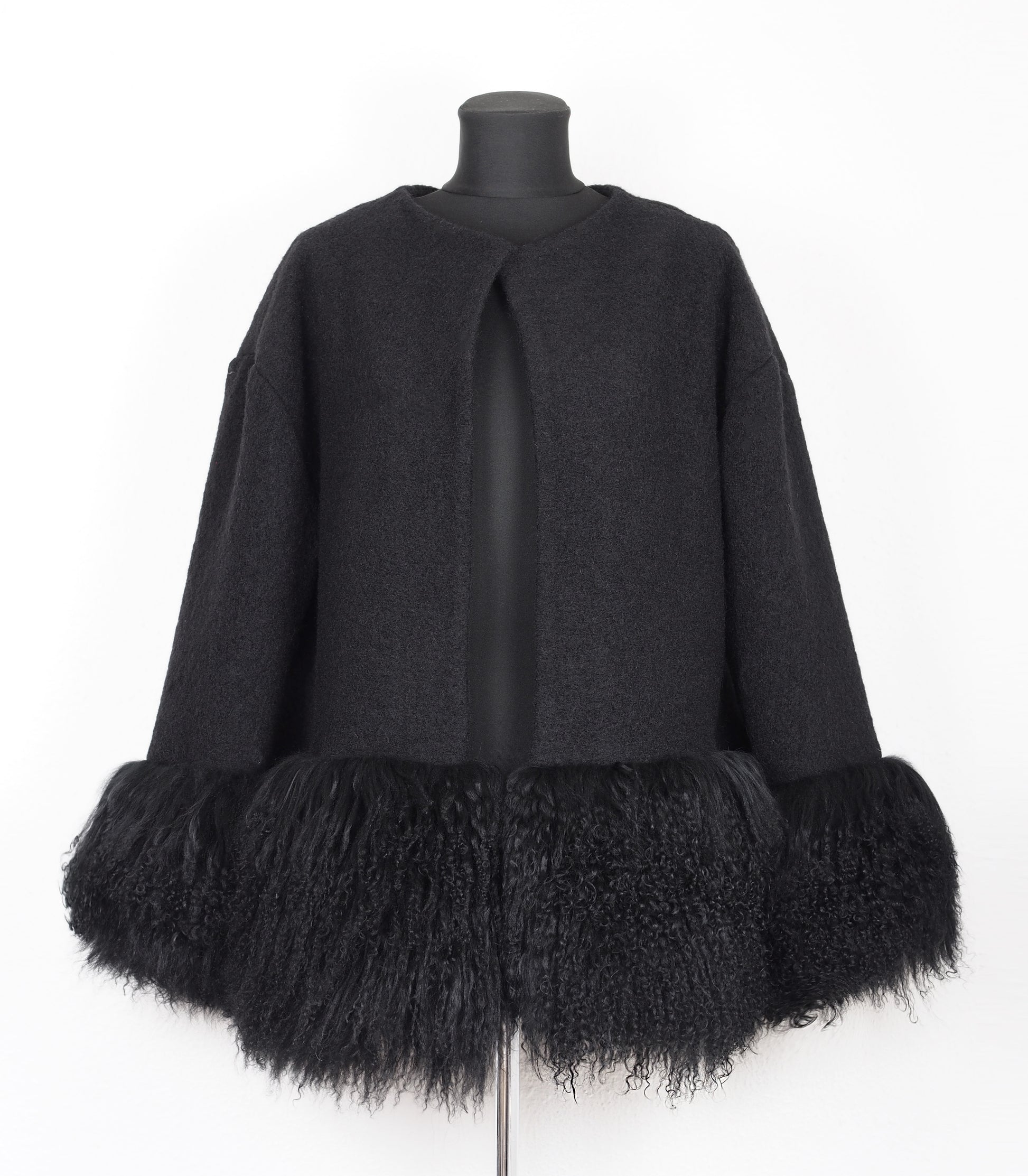 ONE OF A KIND BLACK WOOL / FUR JACKET - CHRISTINA FISCHER