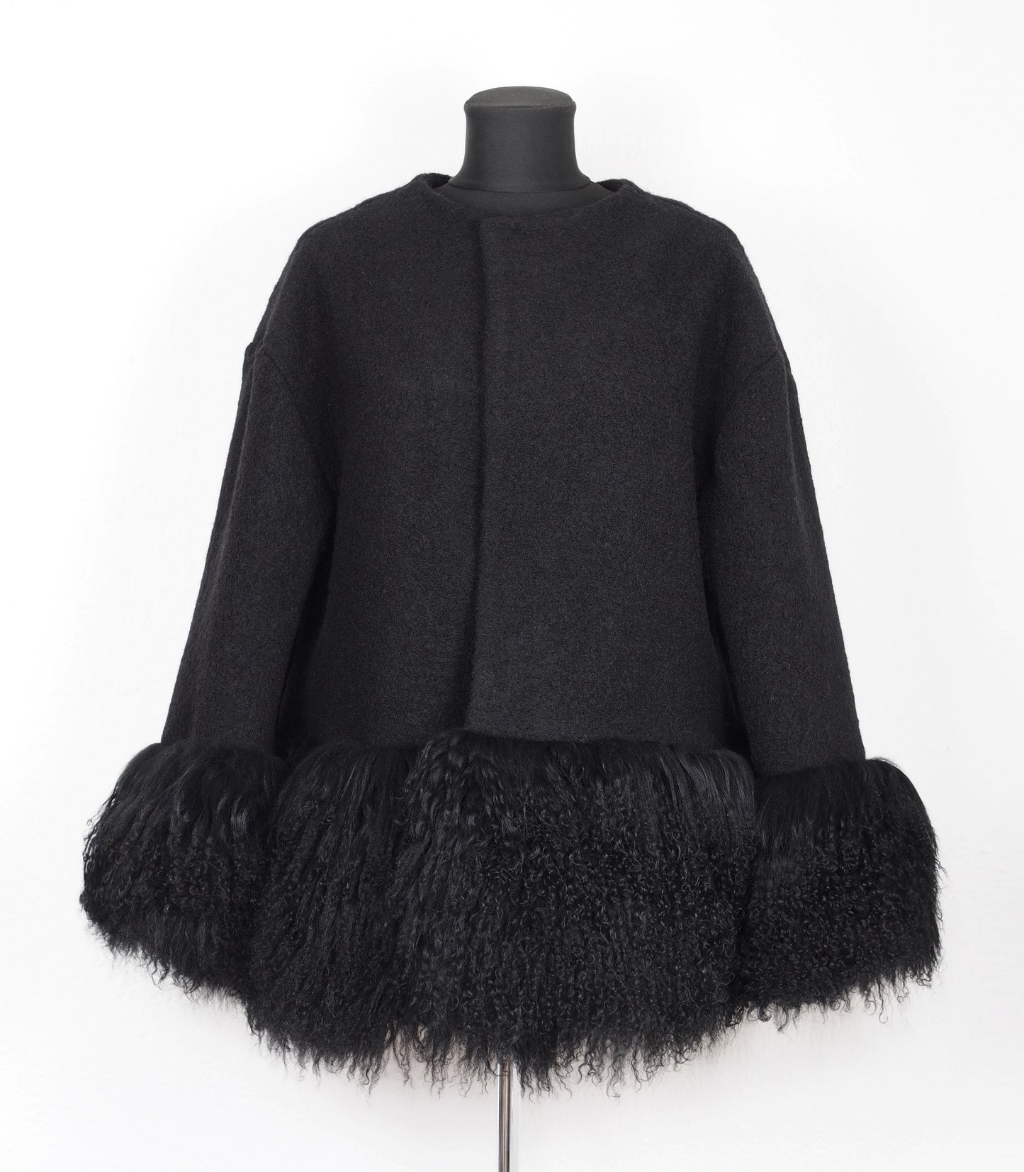 ONE OF A KIND BLACK WOOL / FUR JACKET - CHRISTINA FISCHER