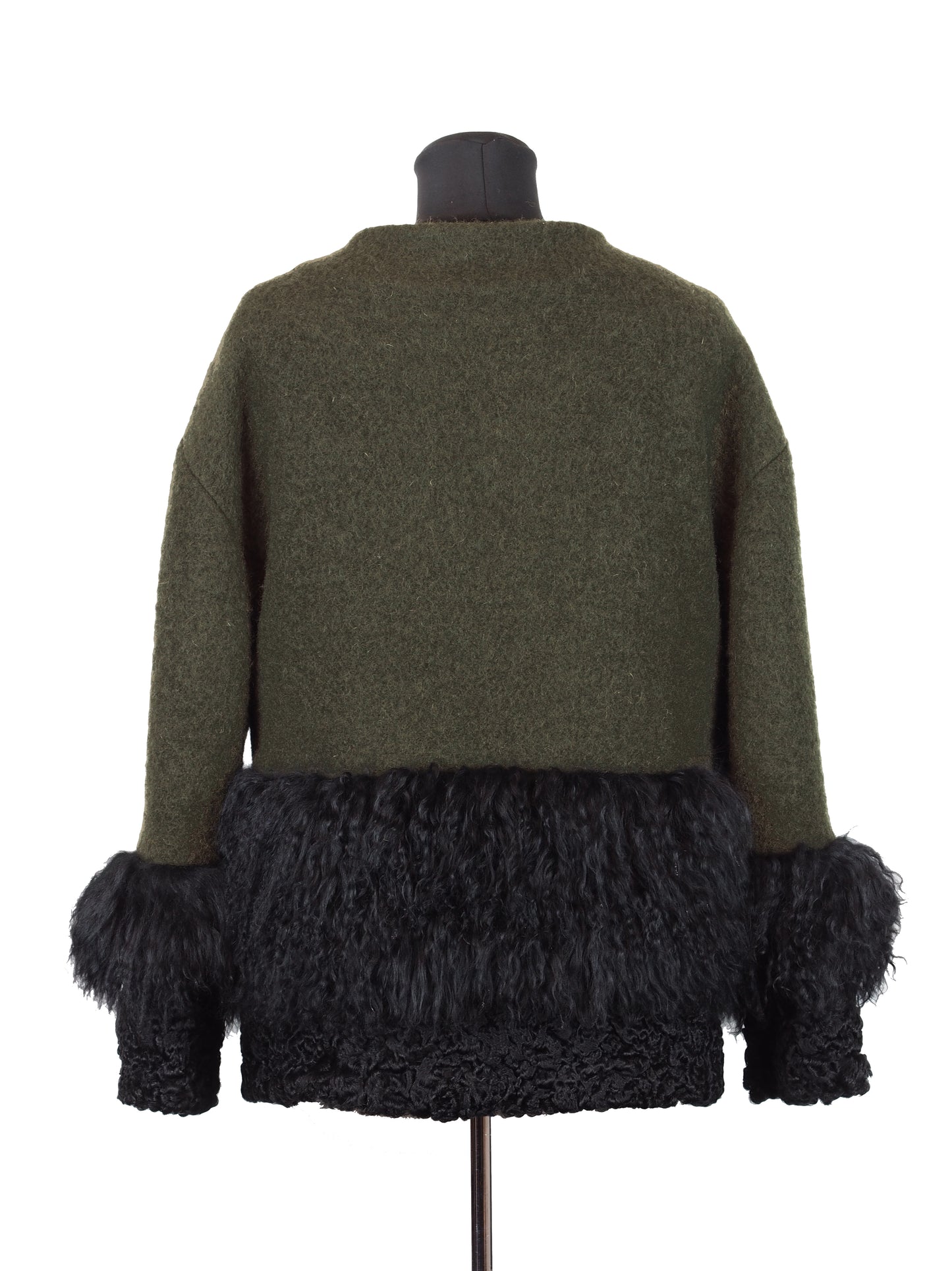ONE OF A KIND OLIVE GREEN WOOL / FUR JACKET - CHRISTINA FISCHER