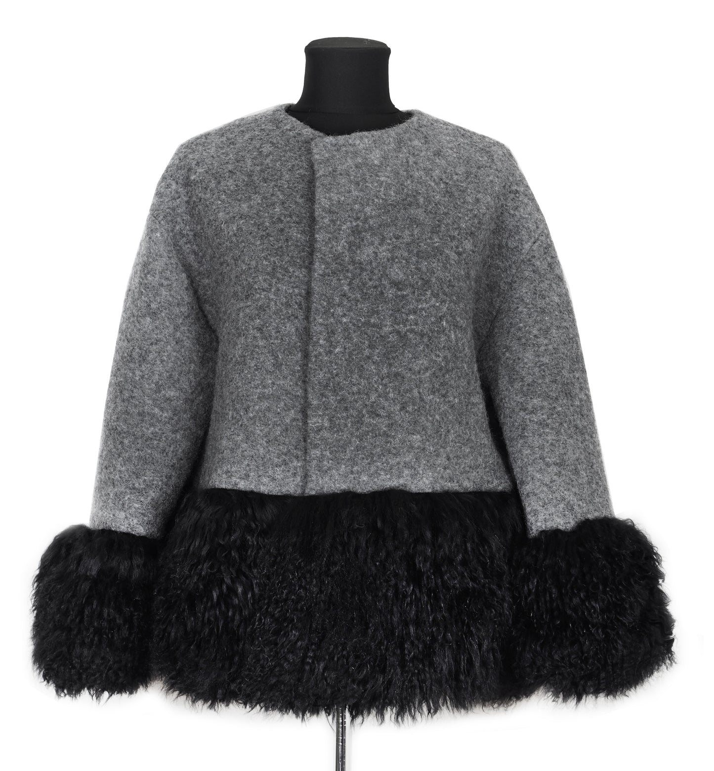 ONE OF A KIND GREY WOOL / FUR JACKET - CHRISTINA FISCHER