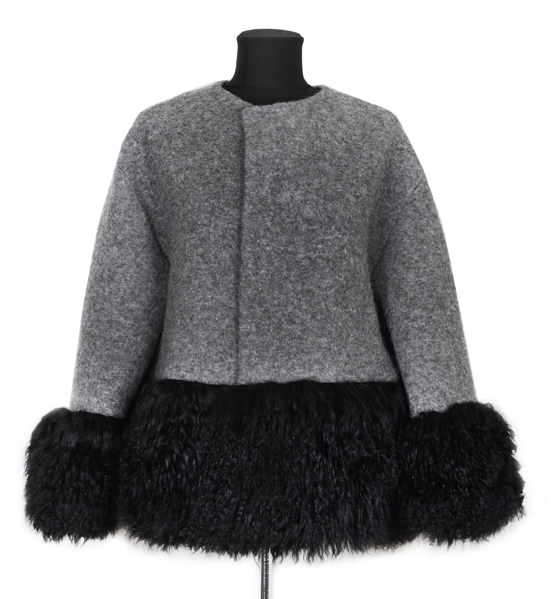 ONE OF A KIND GREY WOOL / FUR JACKET - CHRISTINA FISCHER