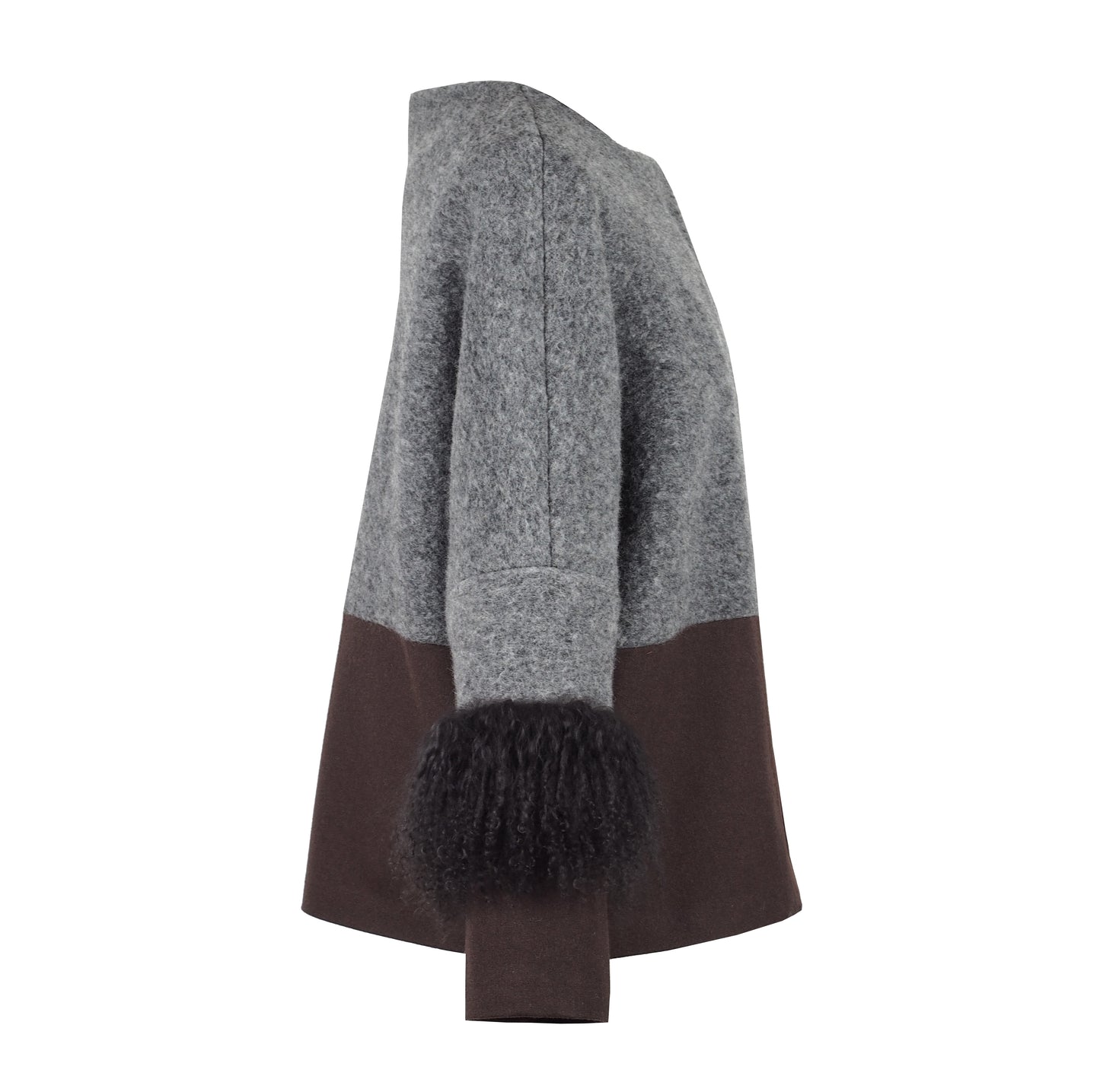 COLOR BLOCKING WOOL / FUR JACKET