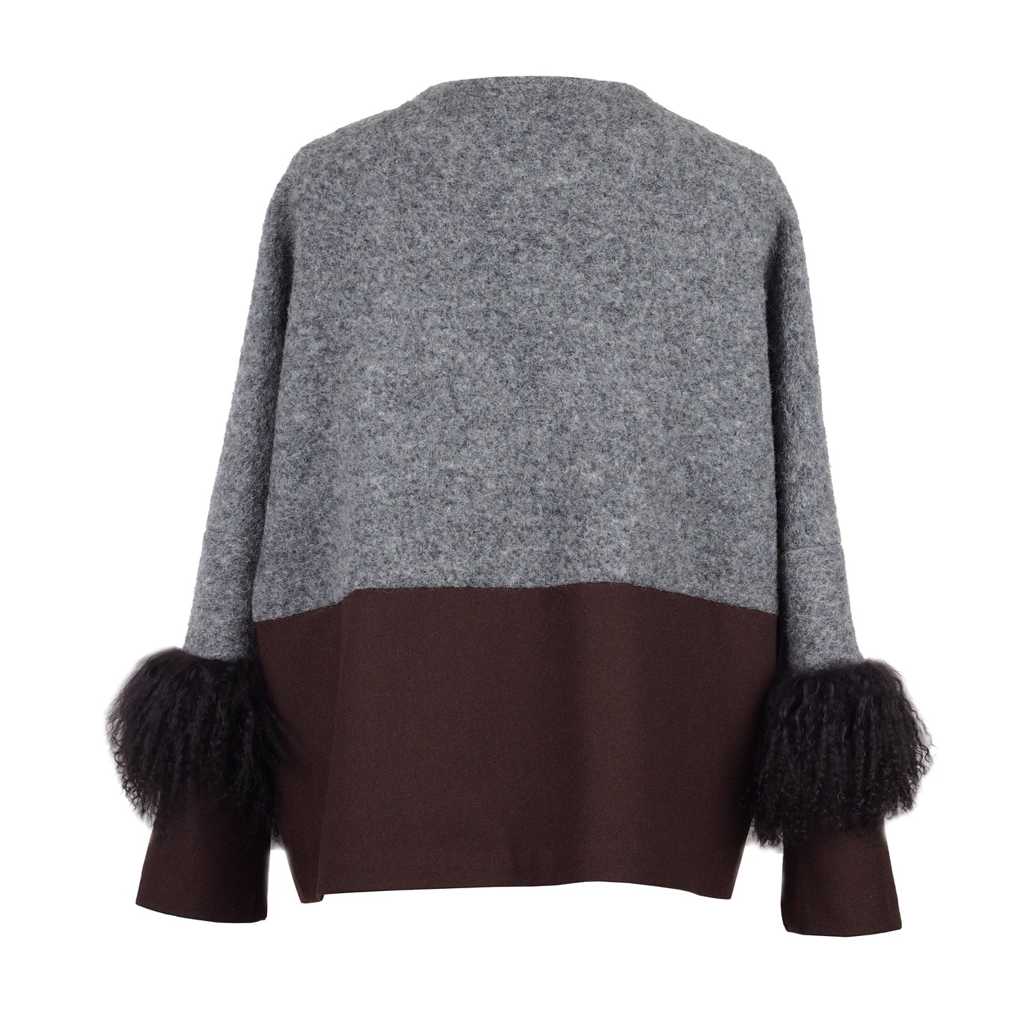 COLOR BLOCKING WOOL / FUR JACKET