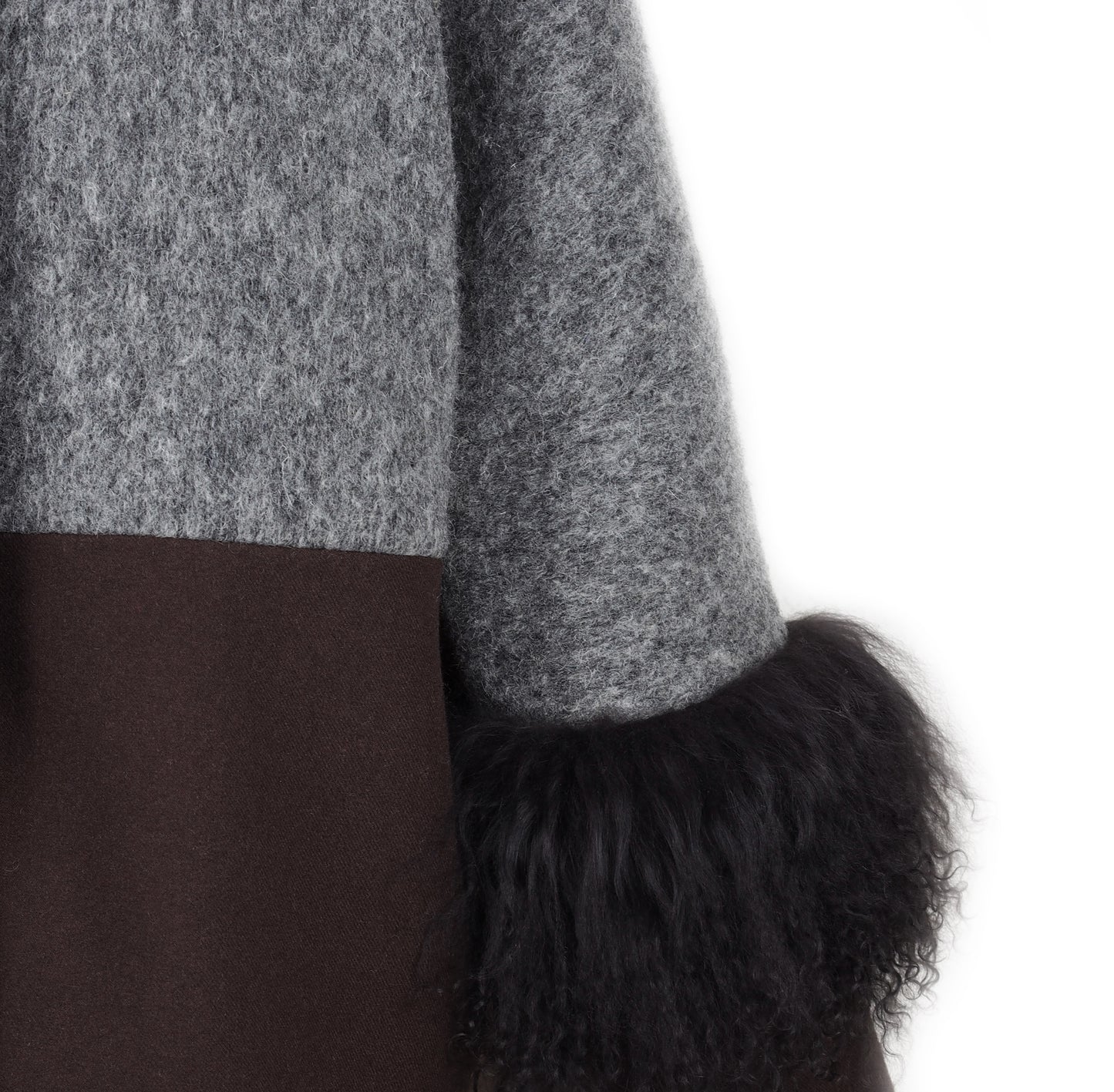 COLOR BLOCKING WOOL / FUR JACKET