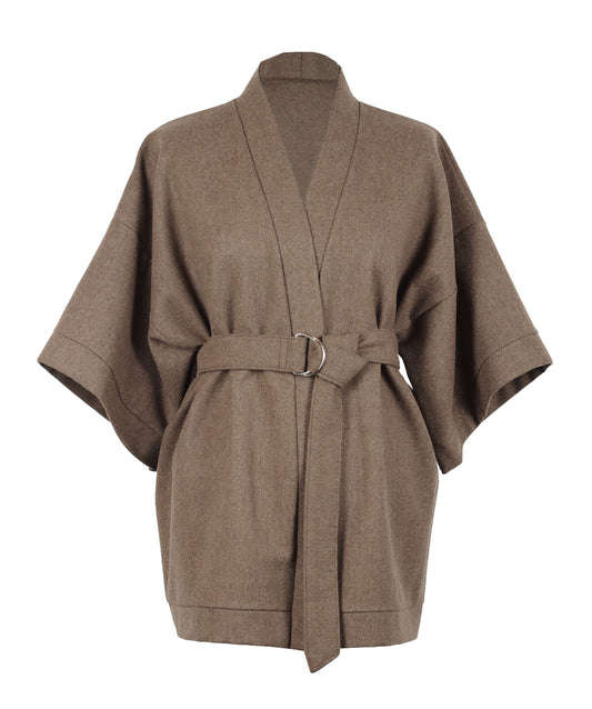 BROWN WOOL KIMONO